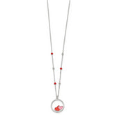 Sterling Silver Polished Beaded Red and Pink Enameled Hearts in Circle Childrens 14 inch Necklace